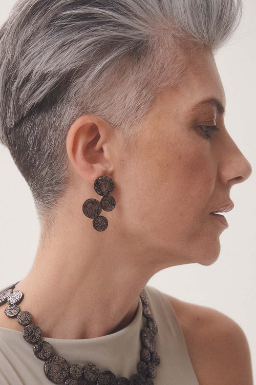 Abstraction Earrings Small - Crackled Pewter Leather
