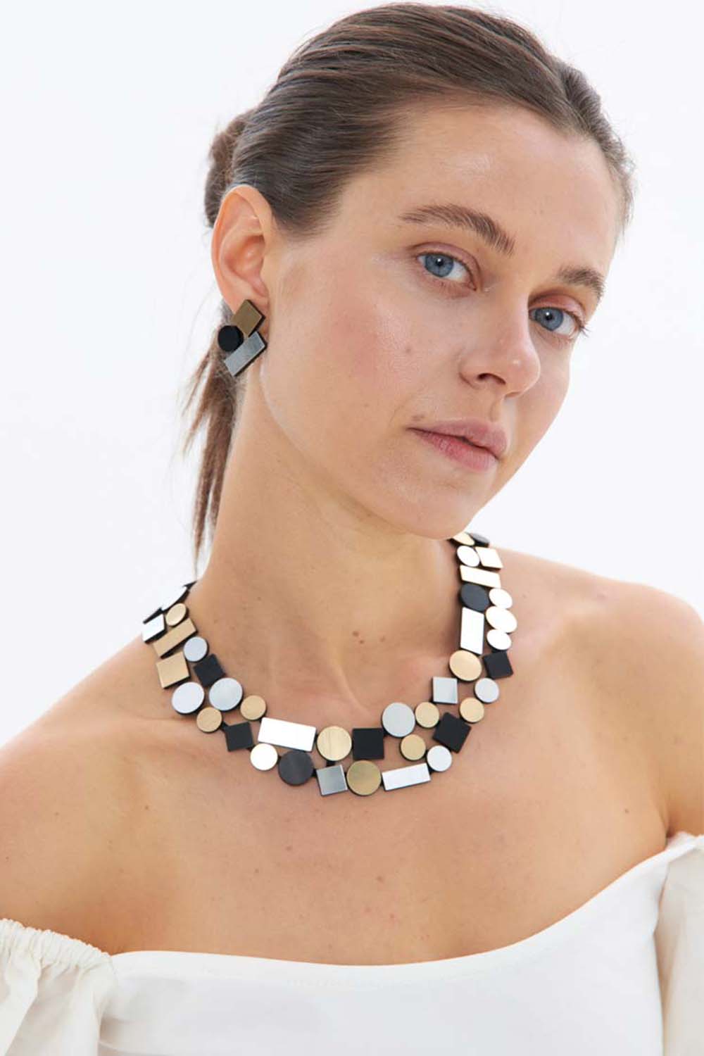 Collar Bauhaus Doble Capa - Plata/Negro/Oro
