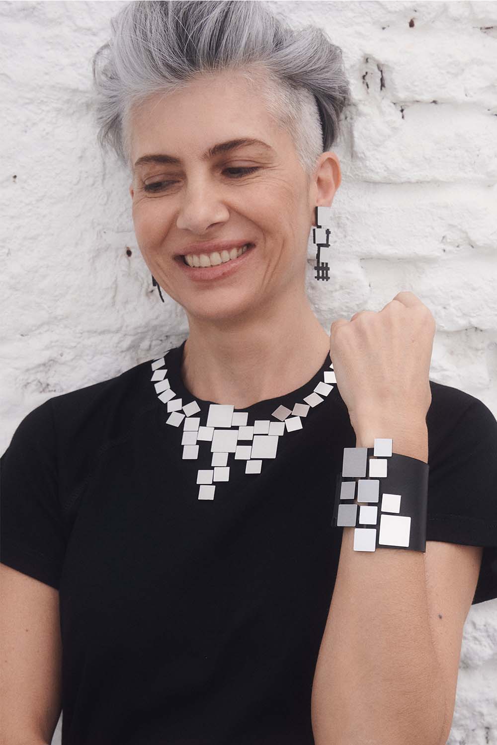 Brazalete Bauhaus Cuadrados - Plata