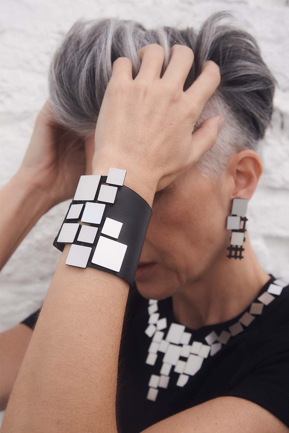 Brazalete Bauhaus Cuadrados - Plata