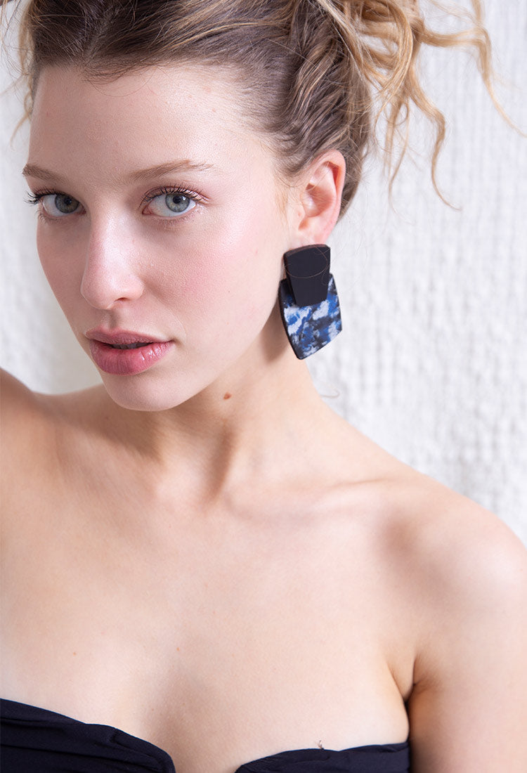 Audrey Large Print Earrings - Black/Blue/White