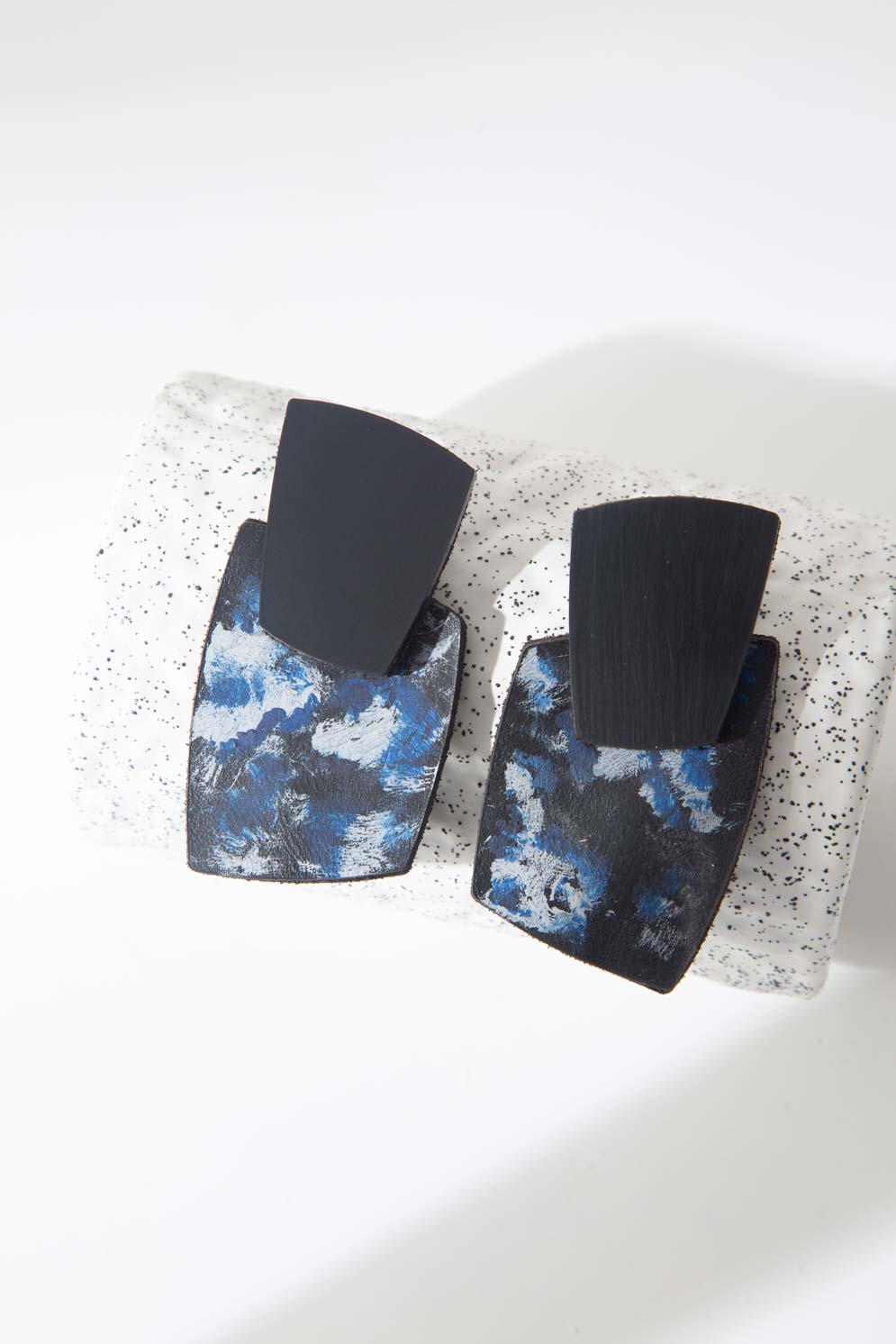 Audrey Large Print Earrings - Black/Blue/White