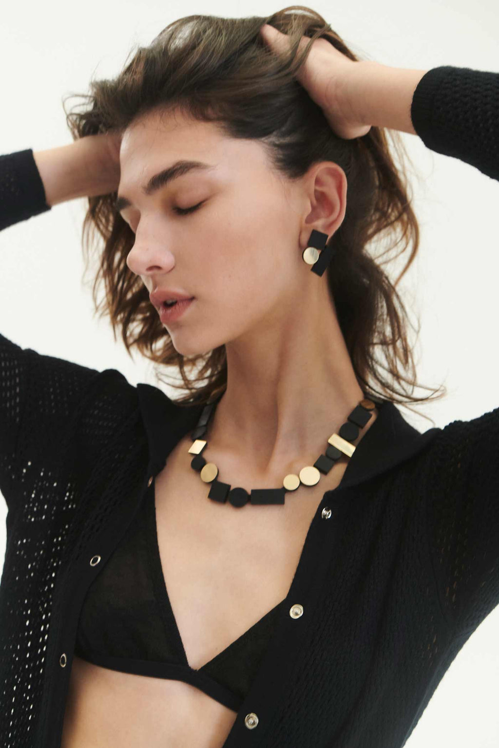 Pendientes Bauhaus Pequeños - Negro/Oro