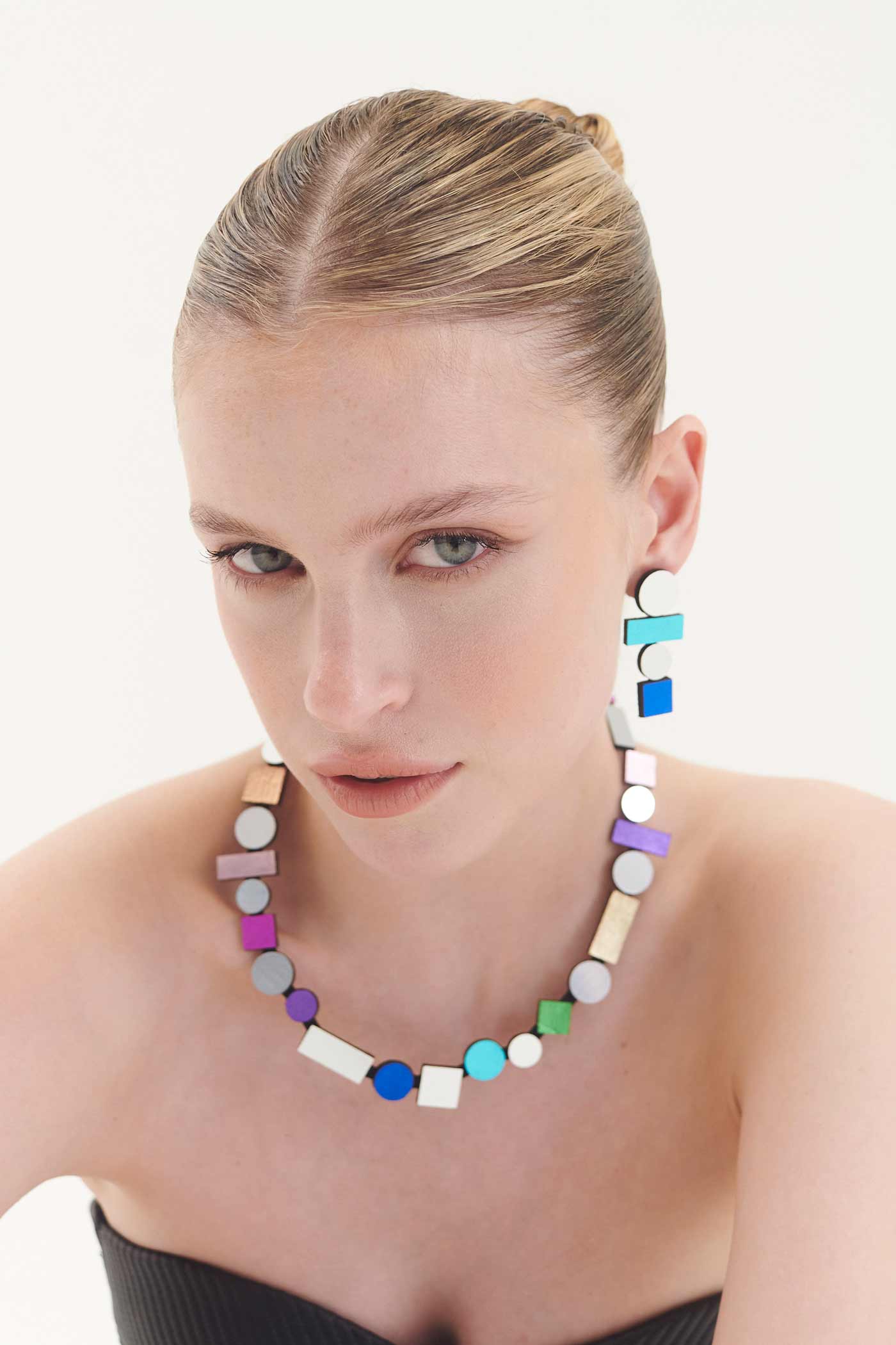 Pendientes Bauhaus Largos - Plata/Colores Fríos