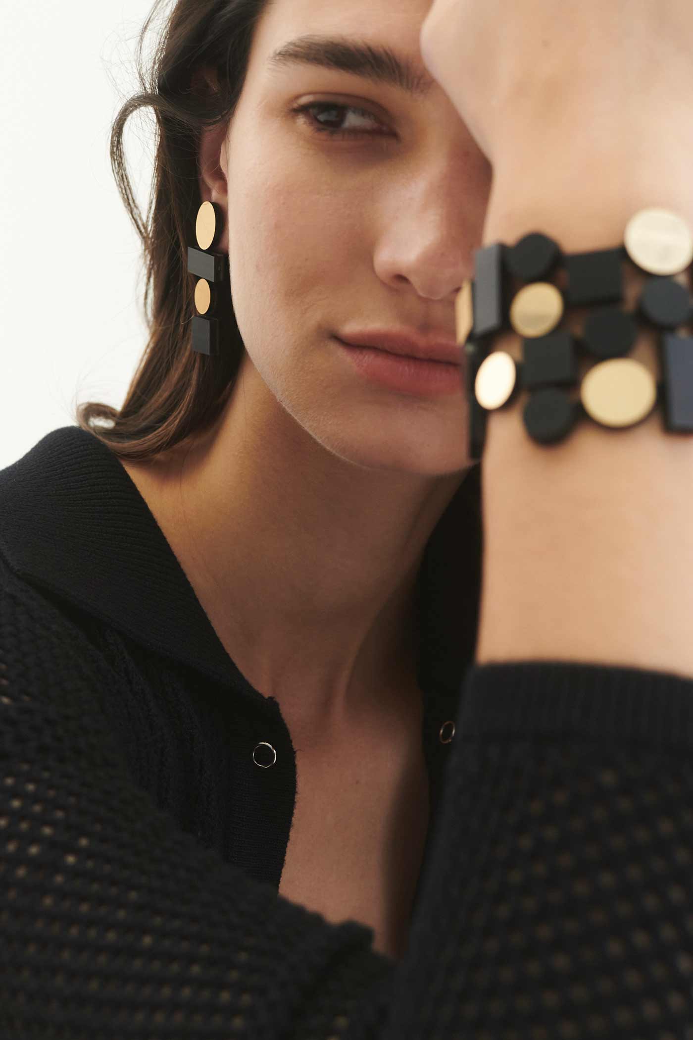 Pendientes Bauhaus Largos - Negro/Oro