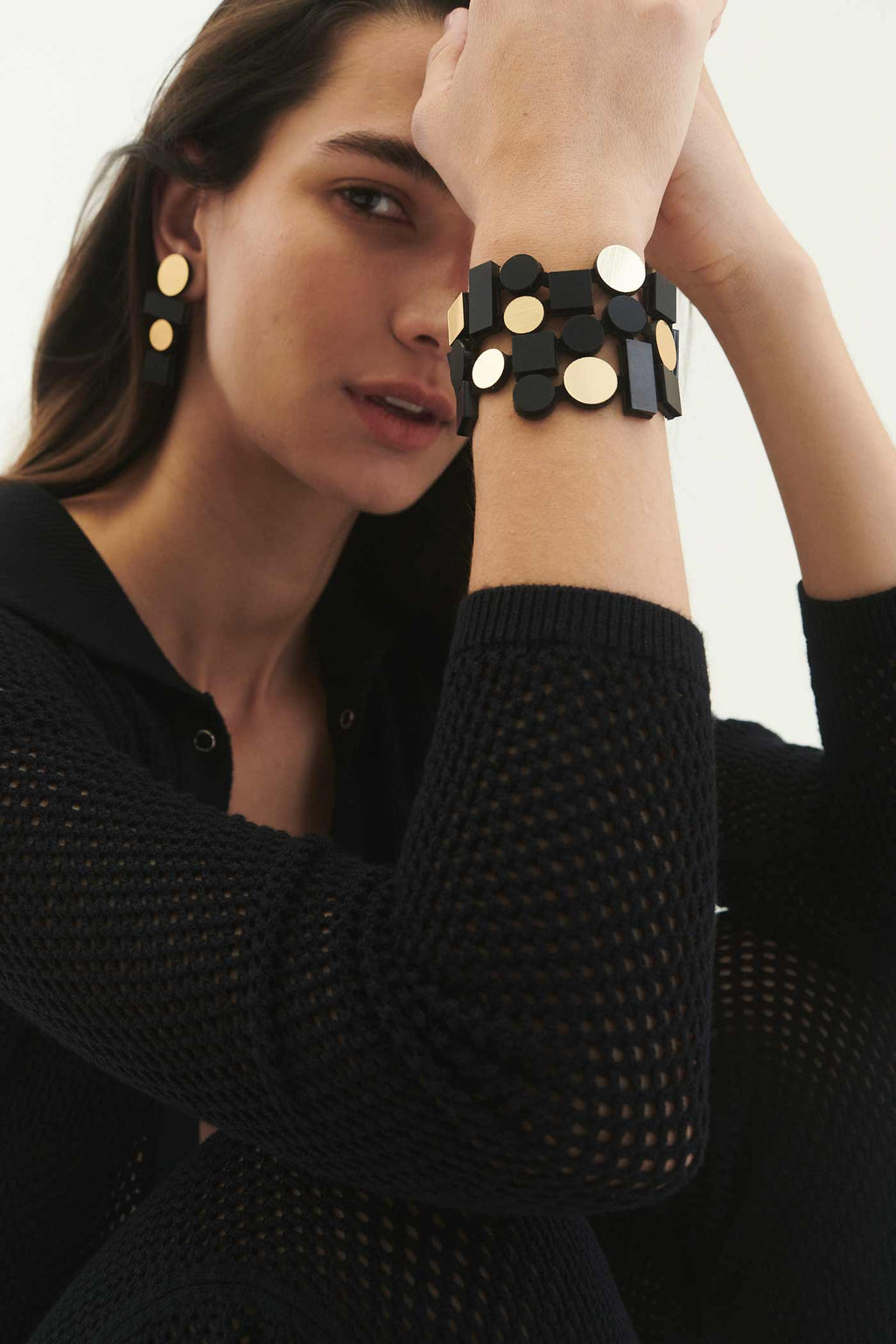 Pendientes Bauhaus Largos - Negro/Oro