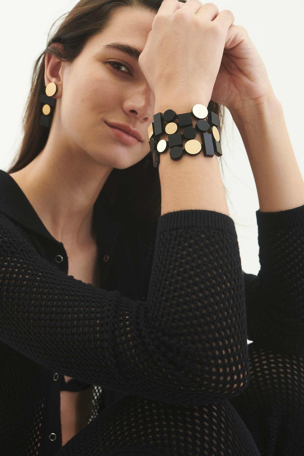 Pendientes Bauhaus Largos - Negro/Oro