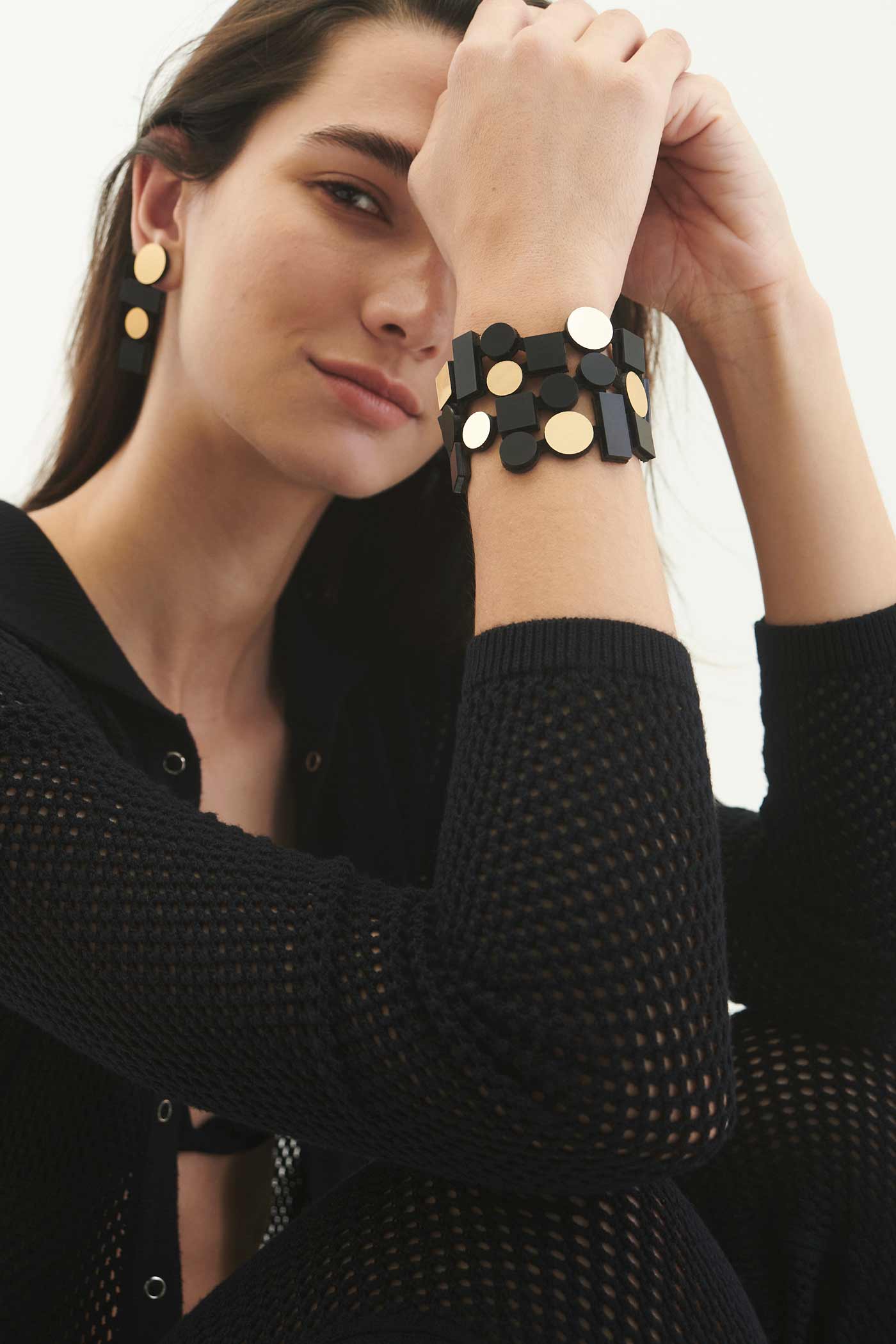 Pendientes Bauhaus Largos - Negro/Oro