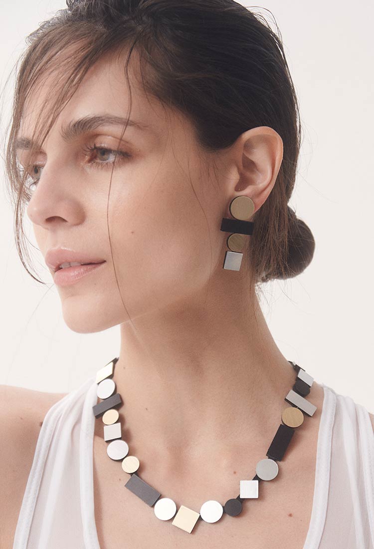Pendientes Bauhaus Largos - Plata/Oro/Negro
