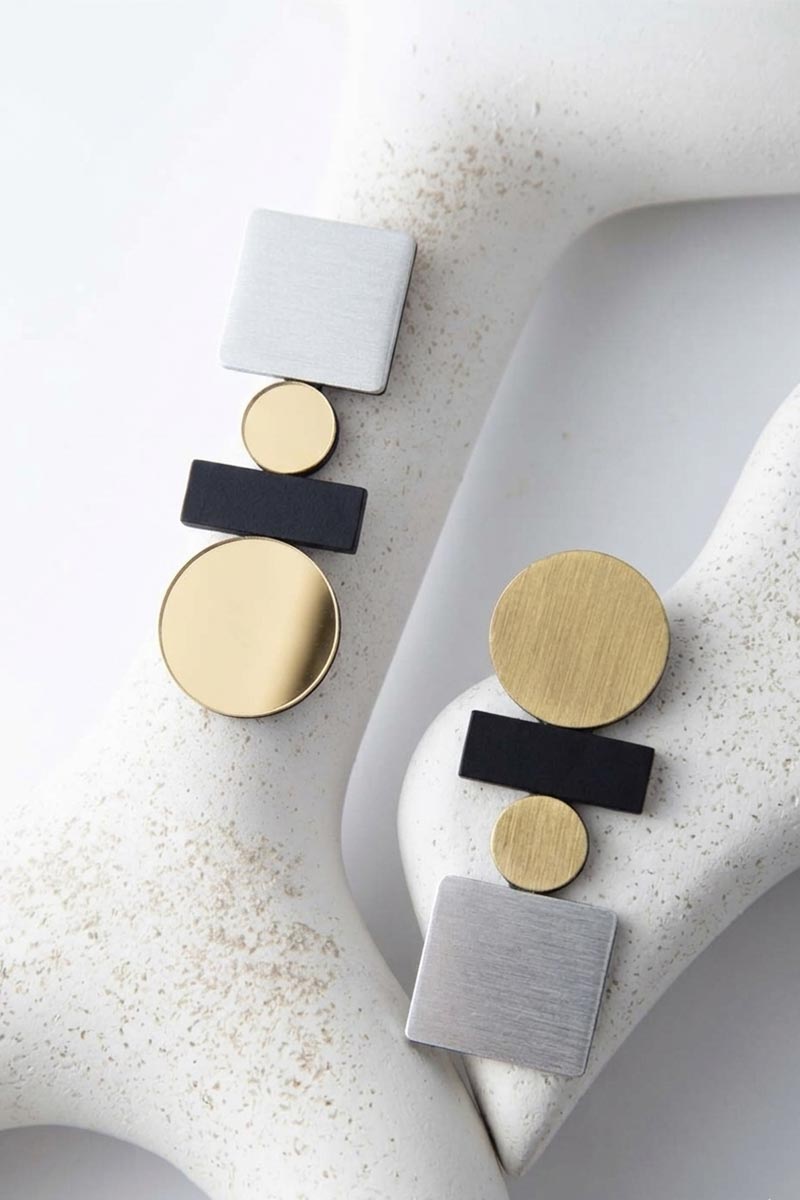 Pendientes Bauhaus Largos - Plata/Oro/Negro - Con Clip