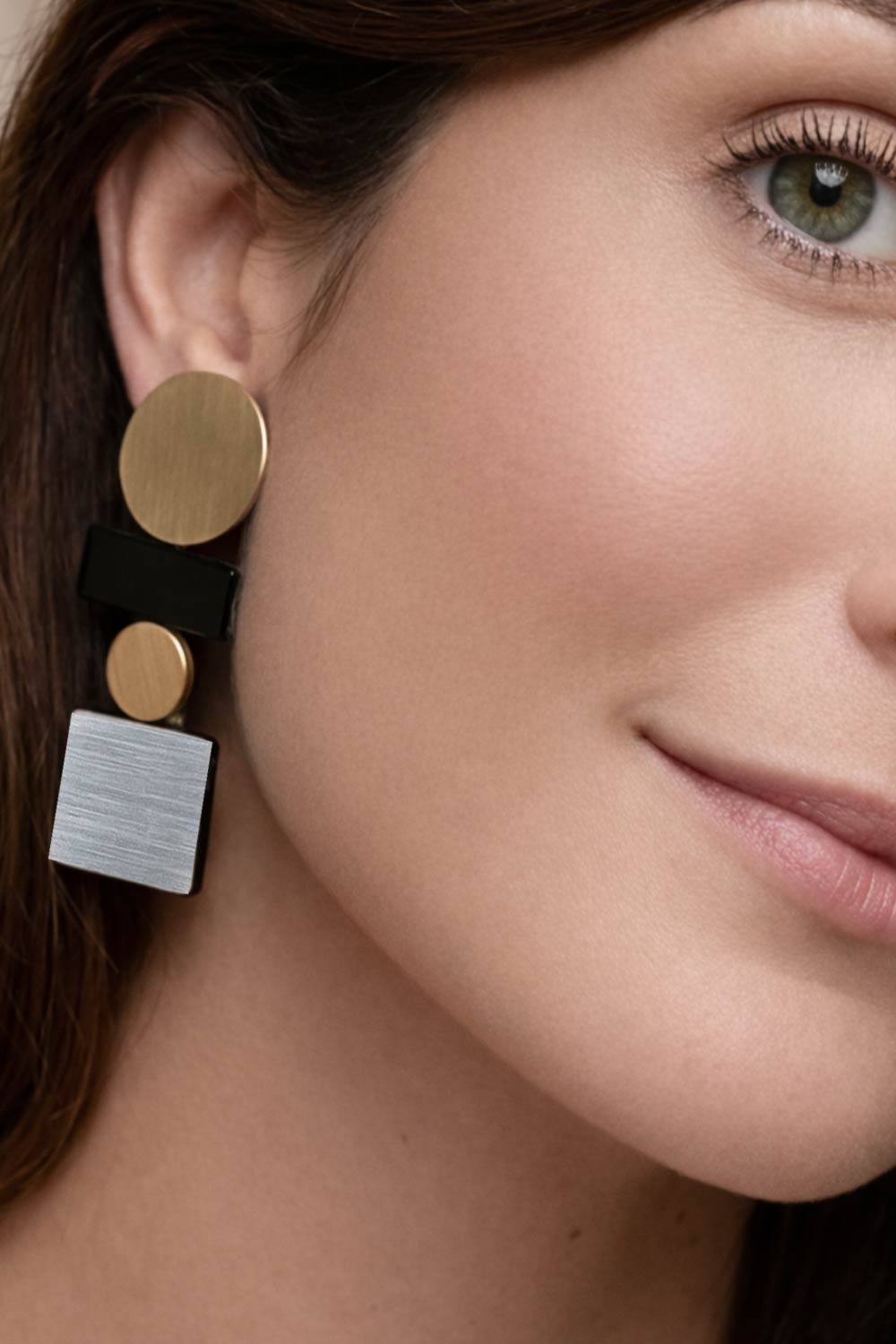 Pendientes Bauhaus Largos - Plata/Oro/Negro - Con Clip