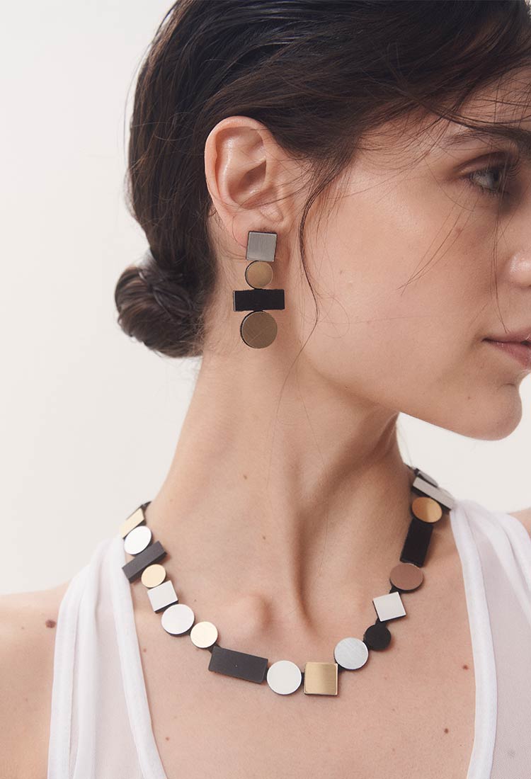 Pendientes Bauhaus Largos - Plata/Oro/Negro