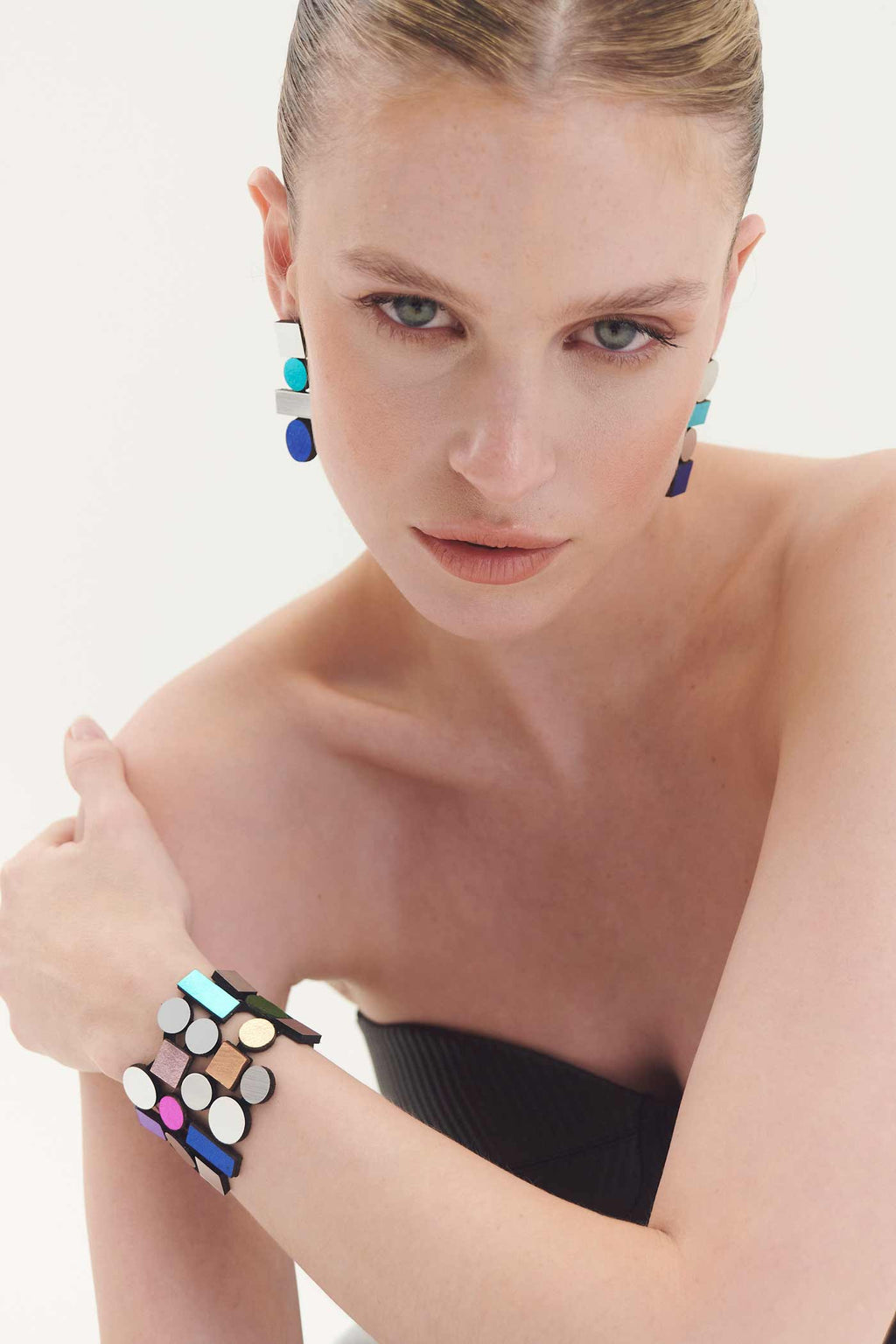 Pendientes Bauhaus Largos - Plata/Colores Fríos