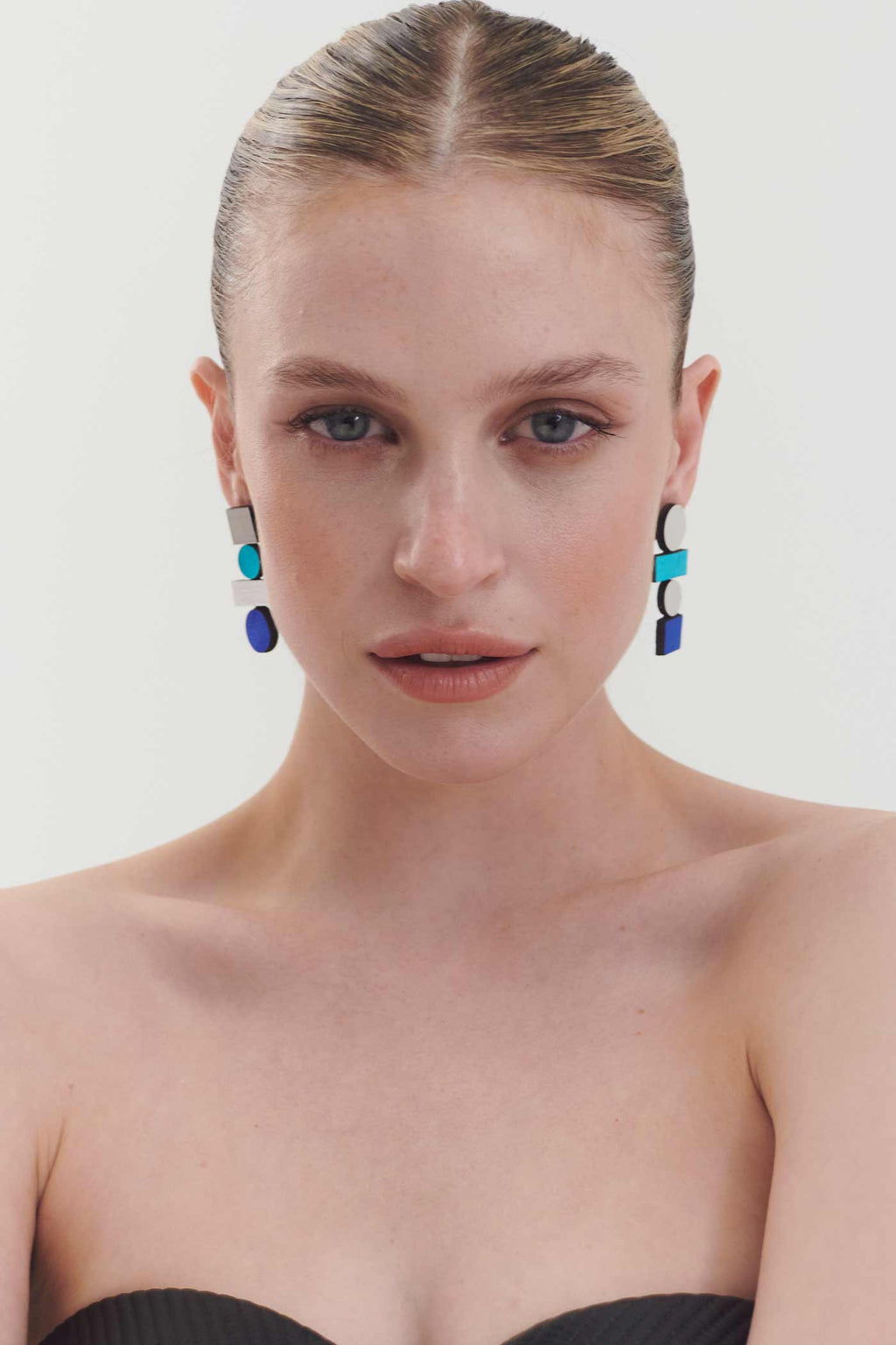 Pendientes Bauhaus Largos - Plata/Colores Fríos