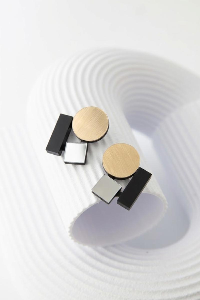 Pendientes Bauhaus Pequeños - Plata/Oro/Negro - Con Clip