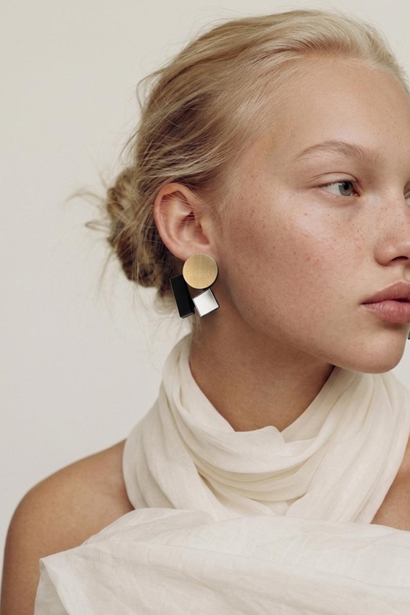 Pendientes Bauhaus Pequeños - Plata/Oro/Negro - Con Clip