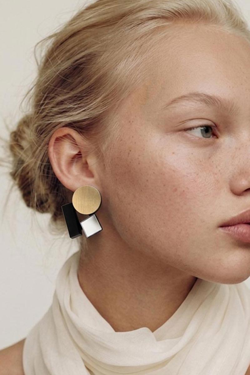 Pendientes Bauhaus Pequeños - Plata/Oro/Negro - Con Clip