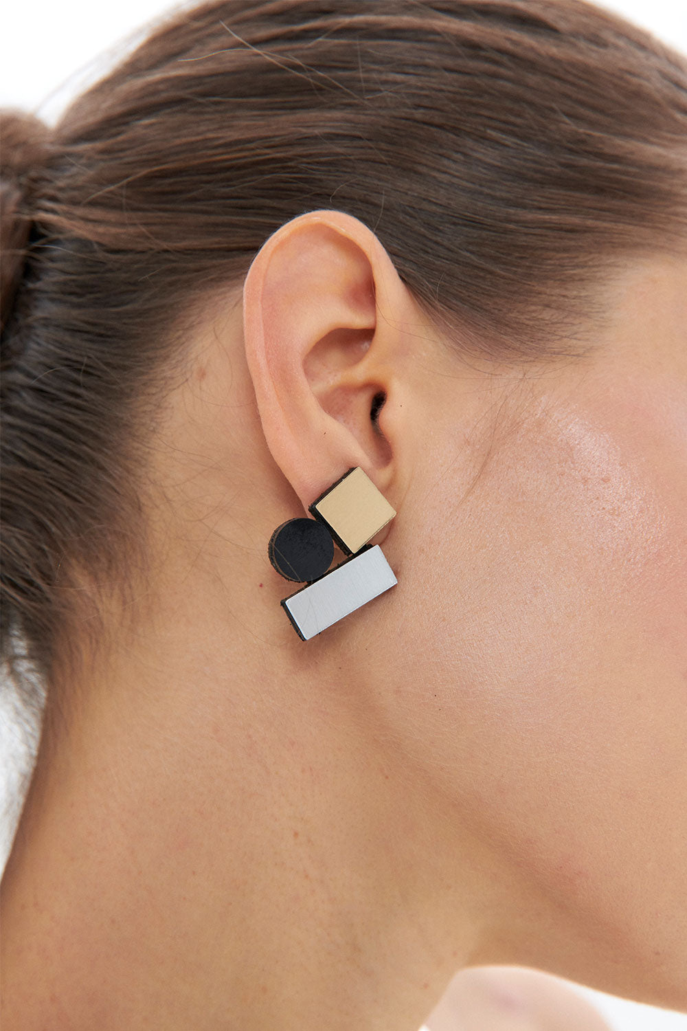 Pendientes Bauhaus Pequeños - Plata/Oro/Negro