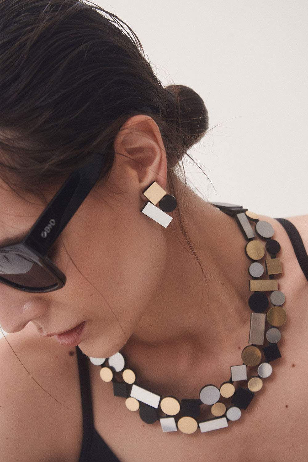 Pendientes Bauhaus Pequeños - Plata/Oro/Negro