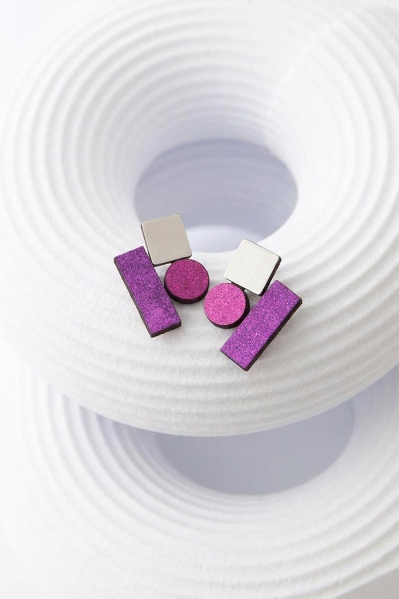 Pendientes Bauhaus Pequeños - Plata/Oro/Negro