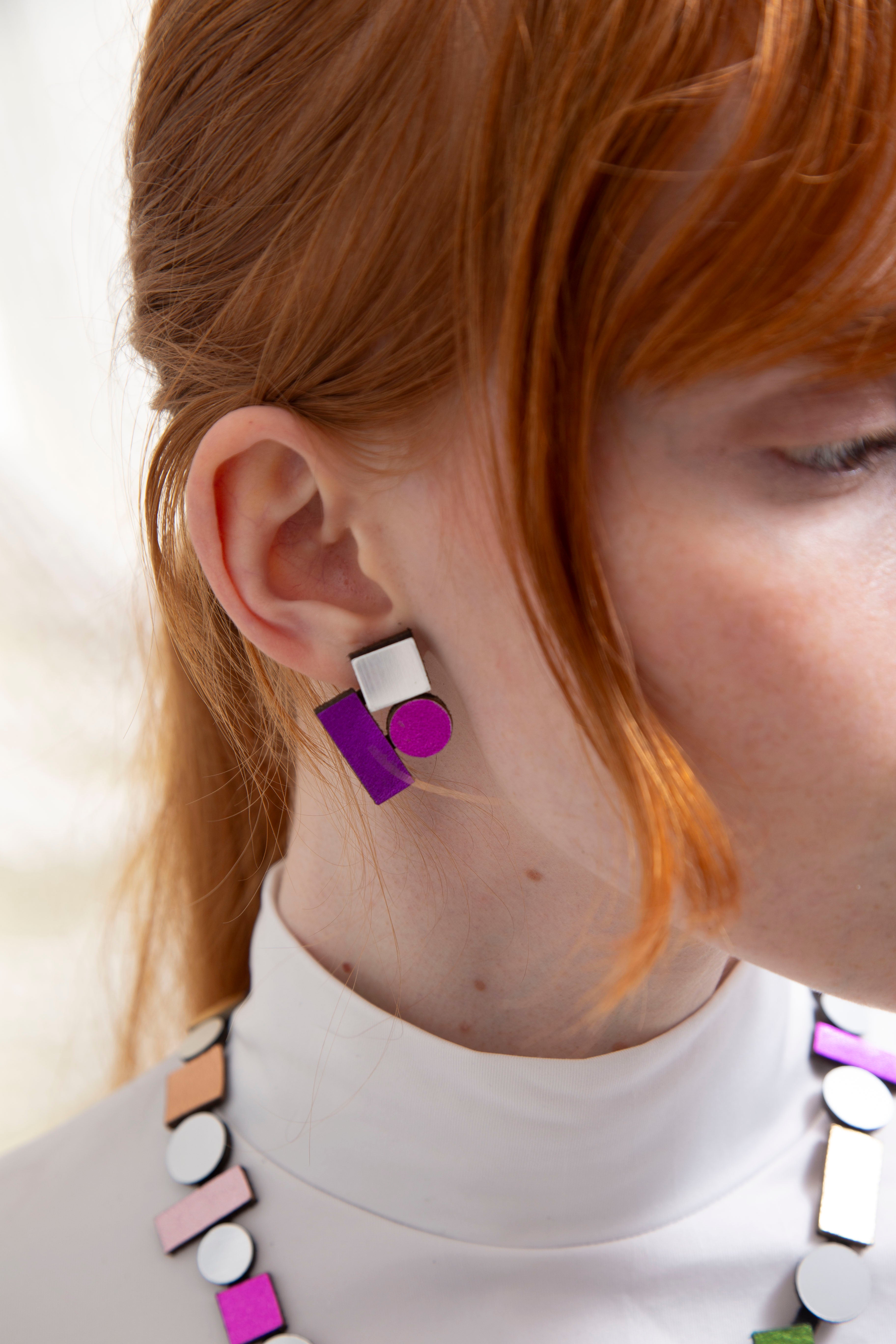 Pendientes Bauhaus Pequeños - Plata/Oro/Negro