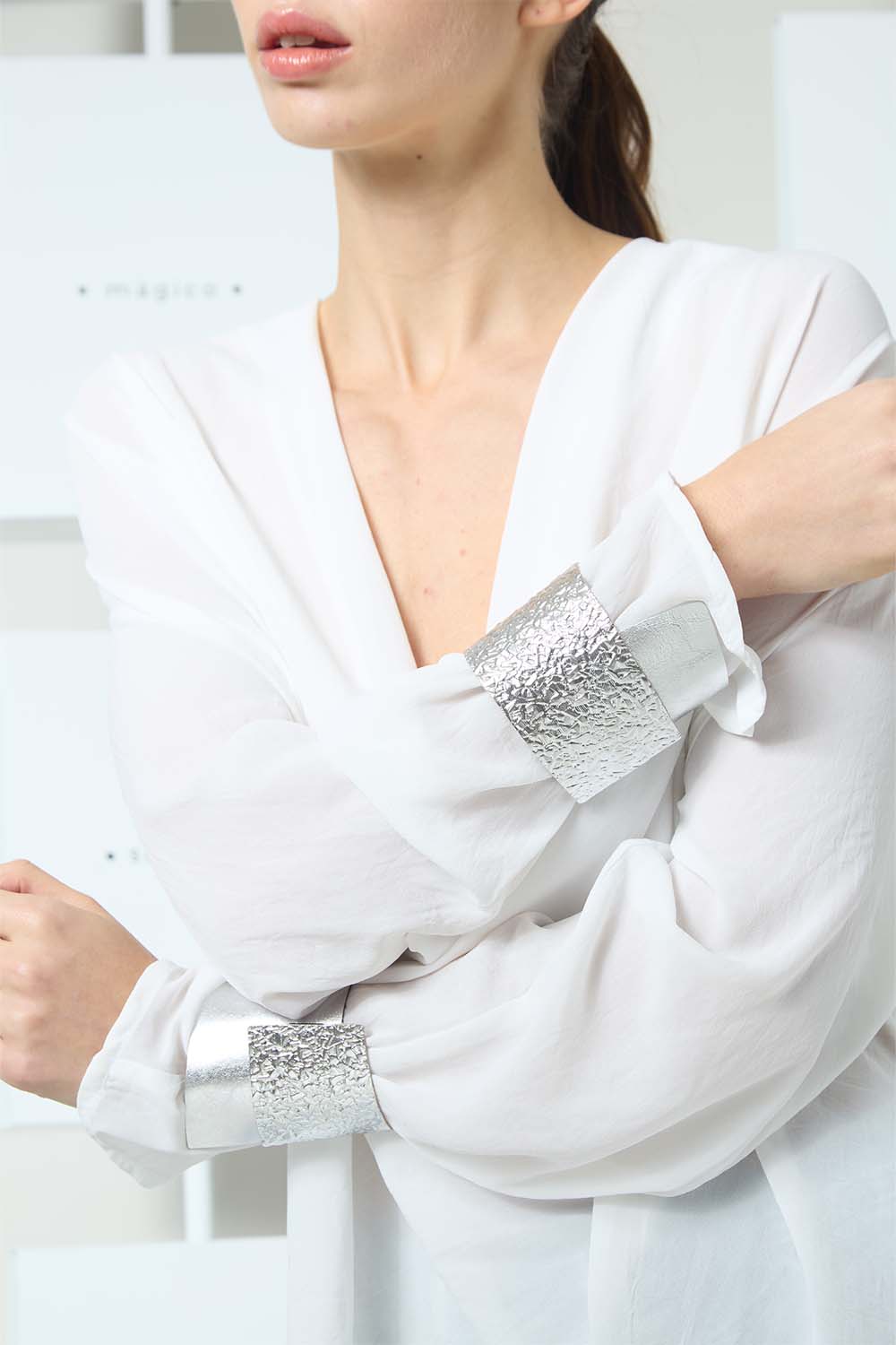 Brazalee Bauhaus Cuero - Plata