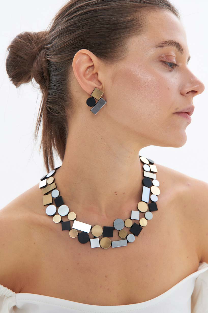 Collar Bauhaus Doble Capa - Plata/Negro/Oro