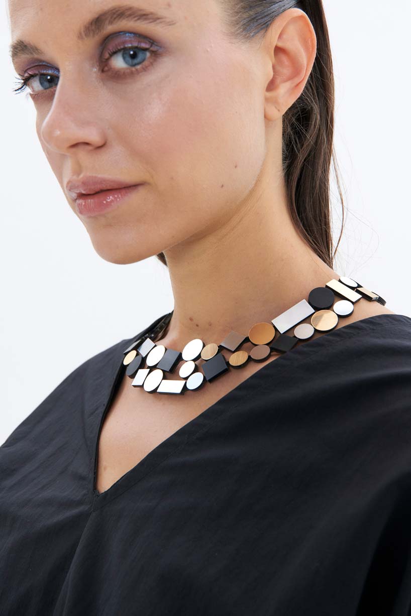Collar Bauhaus Doble Capa - Plata/Negro/Oro