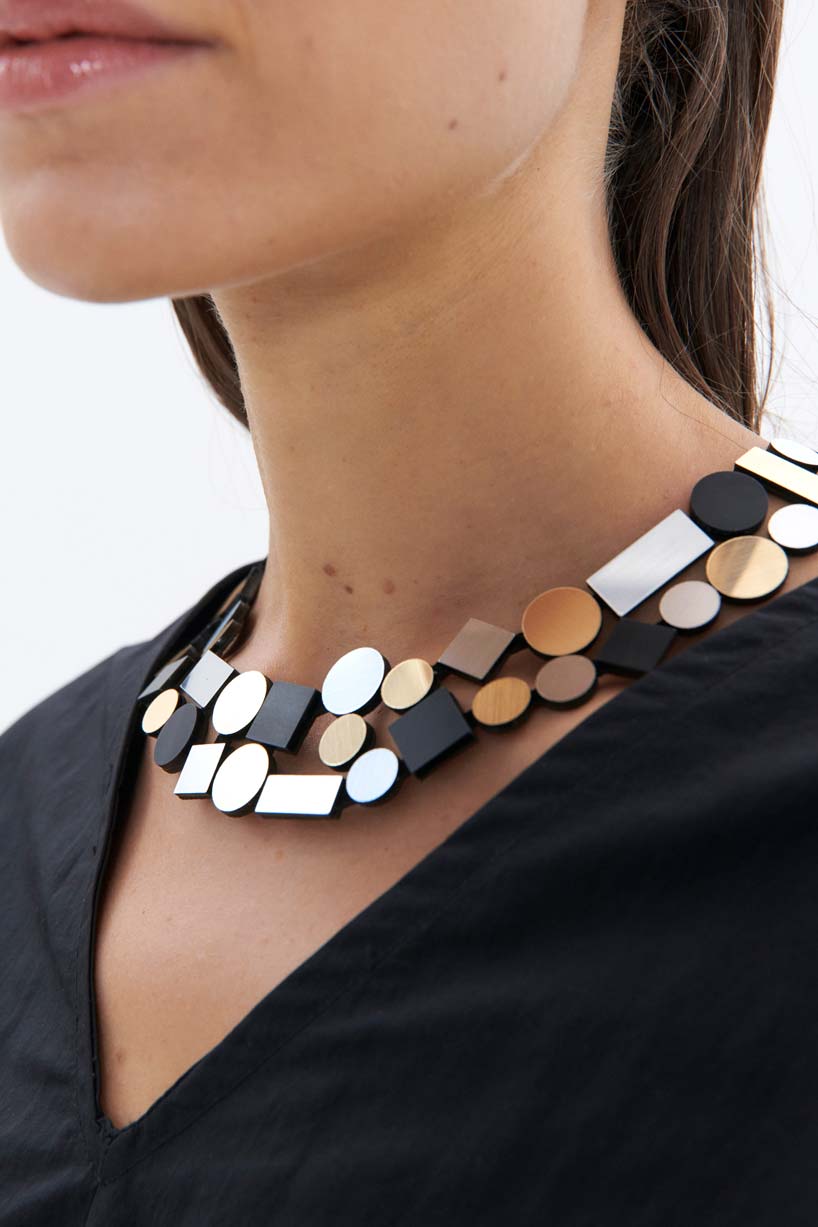 Collar Bauhaus Doble Capa - Plata/Negro/Oro