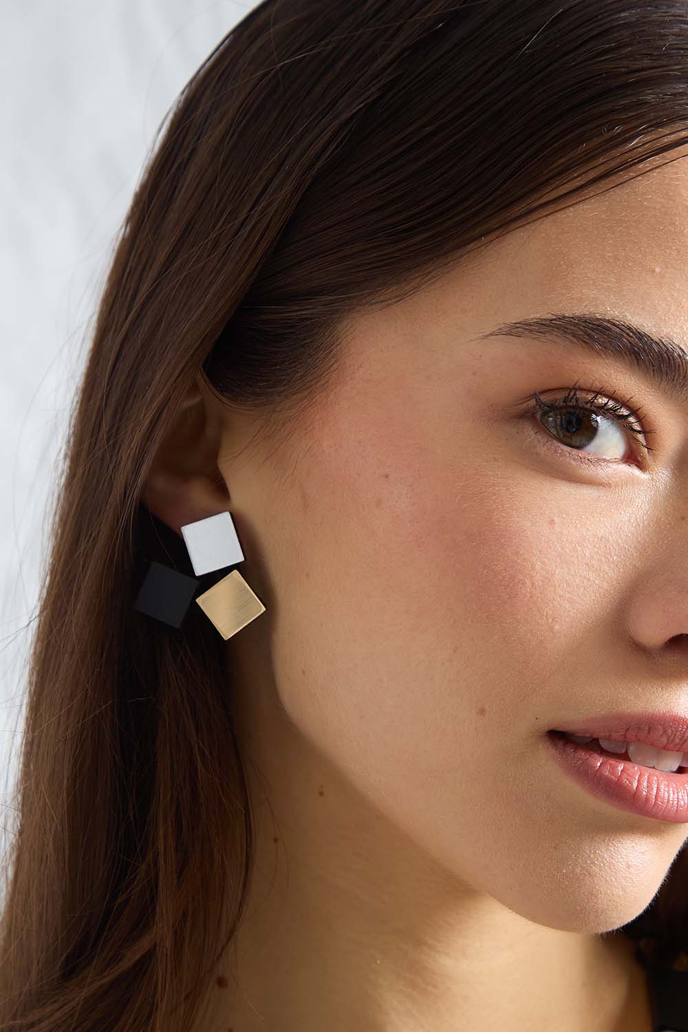 Pendientes Bauhaus 3 Cuadrados - Plata/Oro/Negro