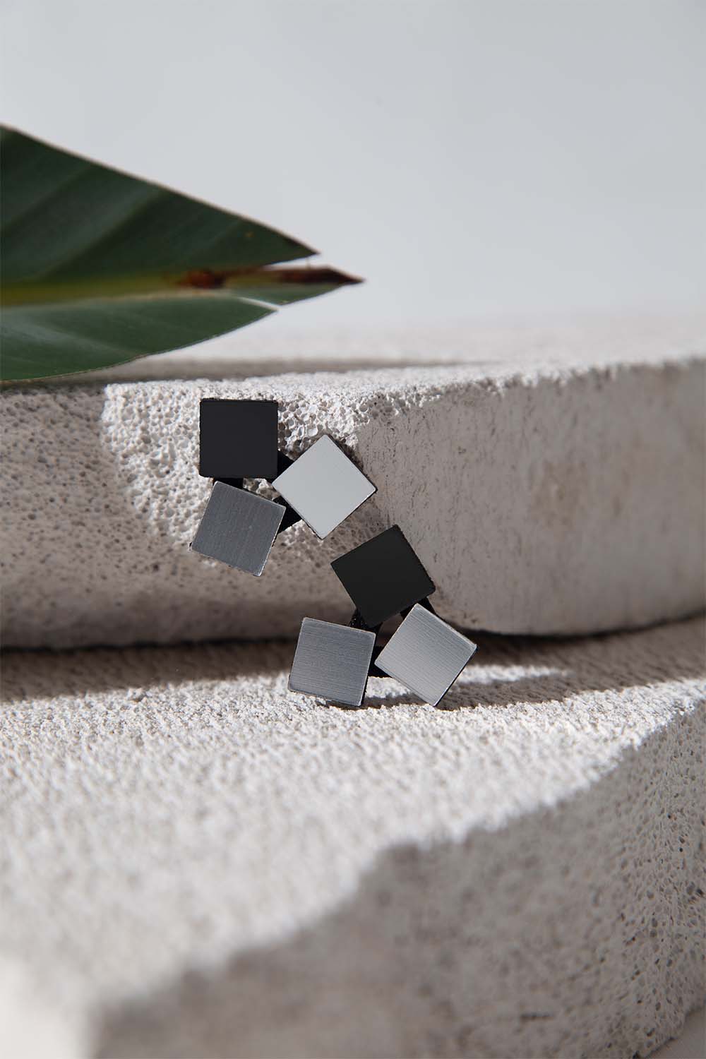 Pendientes Bauhaus 3 Cuadrados - Plata/Negro