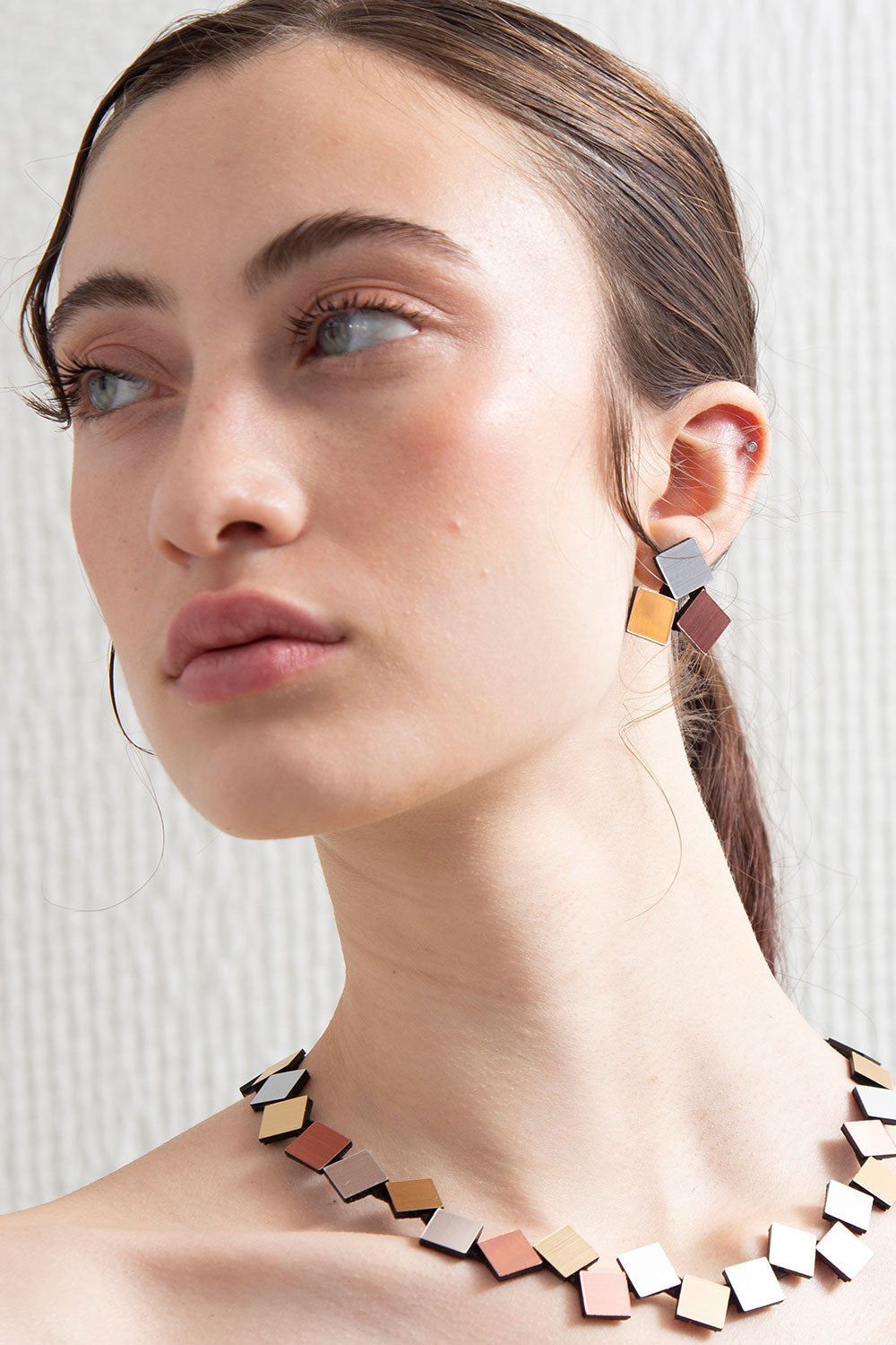 Pendientes Bauhaus 3 Cuadrados - Plata/Oro/Cobre
