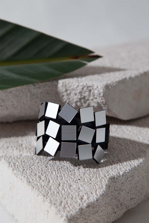 Bracelet Bauhaus Carrés 3 rangs - Argent