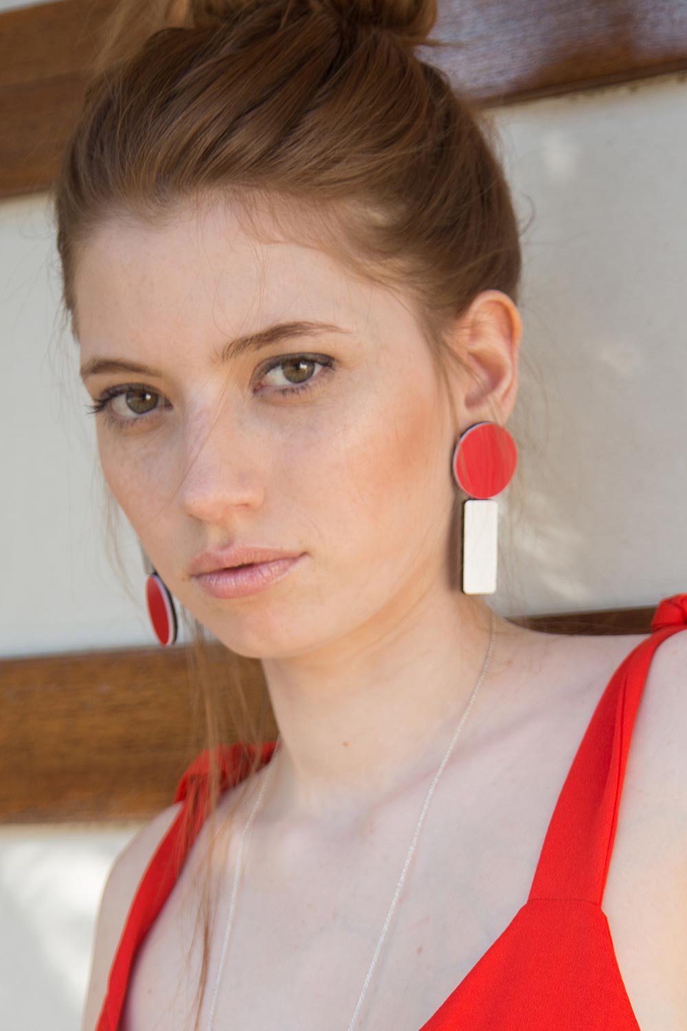 Pendientes Bauhaus - Plata/Rojo