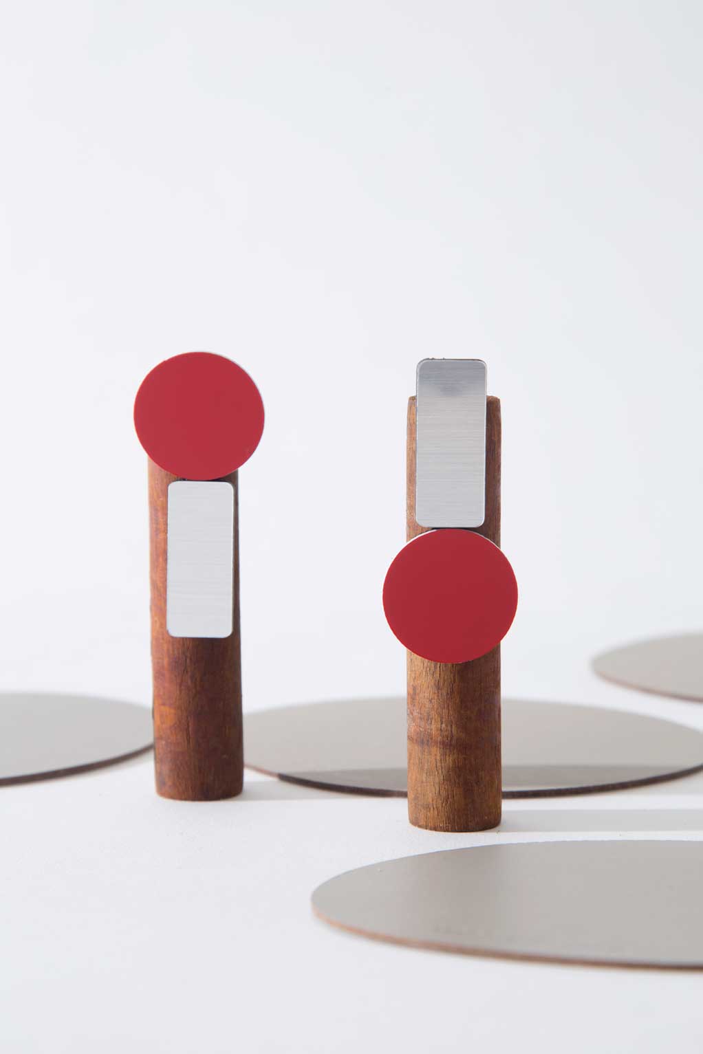 Pendientes Bauhaus - Plata/Rojo