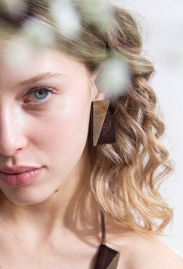 Carnival Rectangles Clip-On  Earrings - Gold/Brown