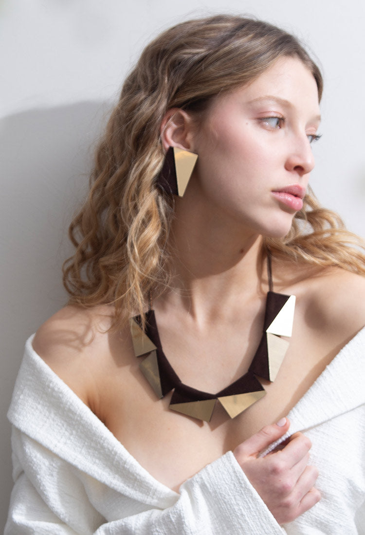 Carnival Rectangles Clip-On  Earrings - Gold/Brown