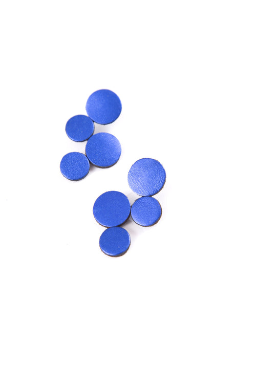 Abstraction Earrings Small - Metallic Blue Leather