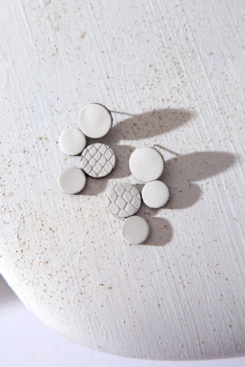 Abstraction Earrings Small - White Leather