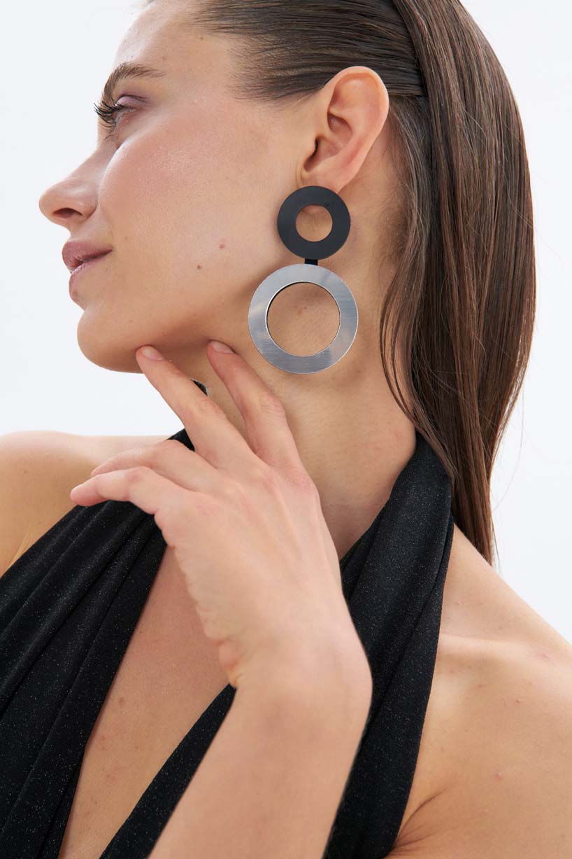 Pendientes Frame Largos - Plata/ Negro