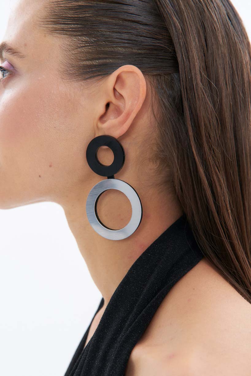 Pendientes Frame Largos - Plata/ Negro