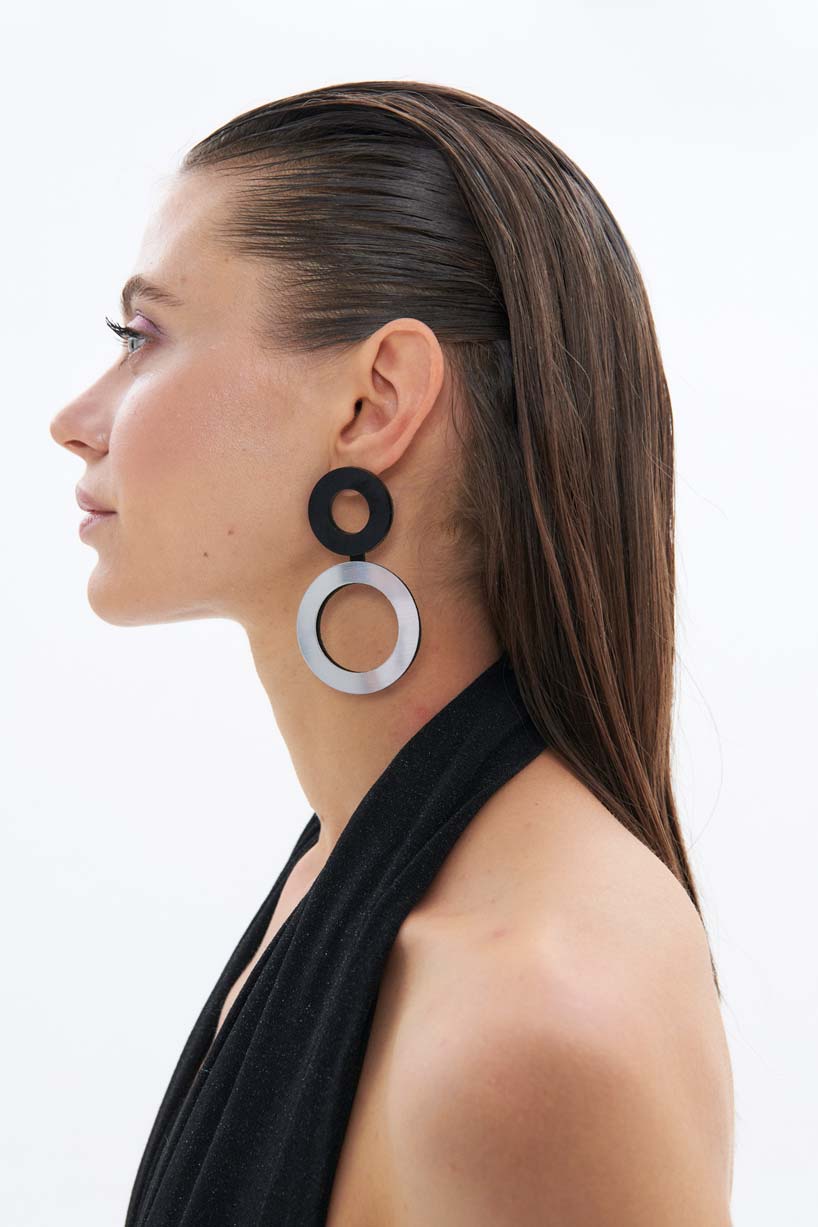 Pendientes Frame Largos - Plata/ Negro
