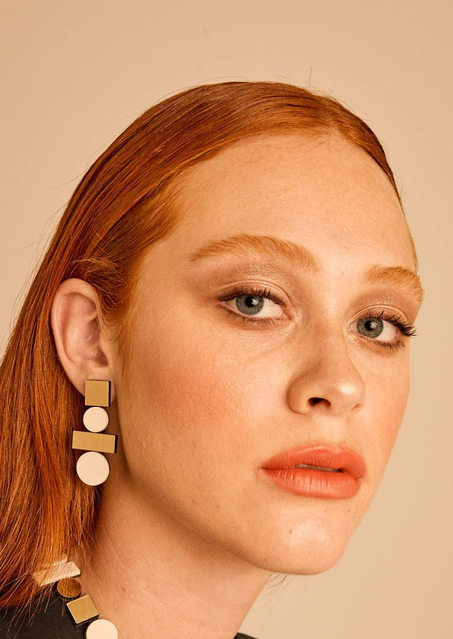 Pendientes Bauhaus Largos - Marfil/Oro