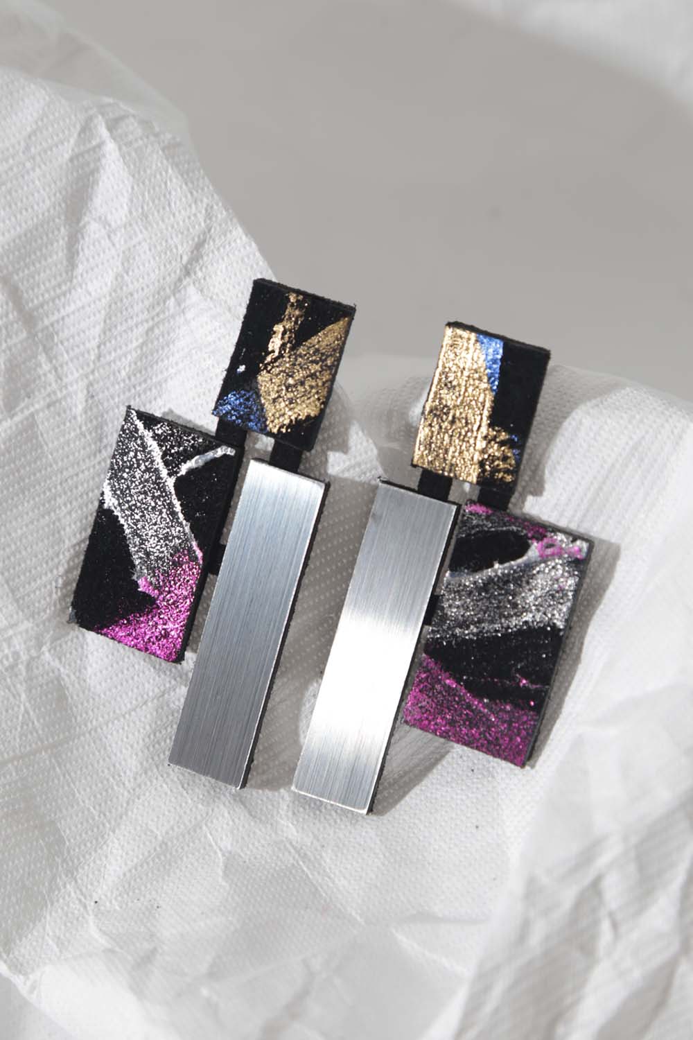Pendientes Klee - Plata/Negro/Arcoíris