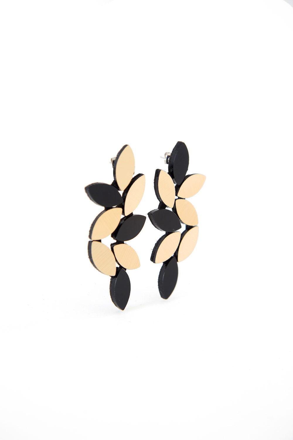 Pendientes Kate Leaves Largos - Negro/Oro