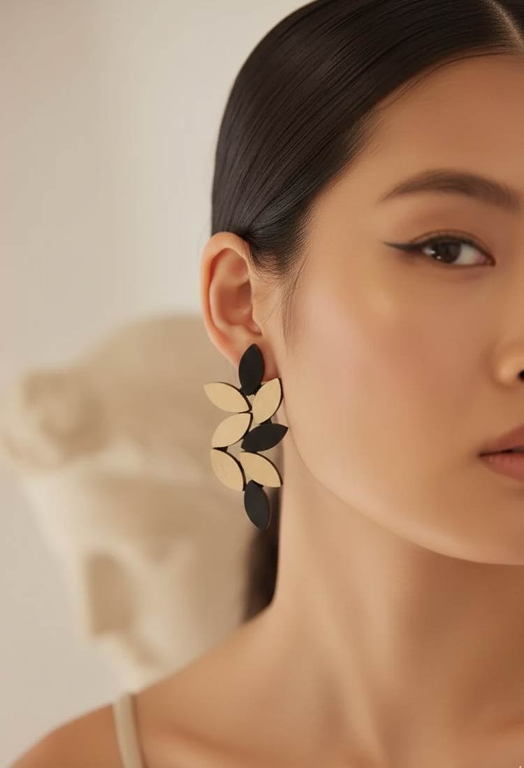 Pendientes Kate Leaves Largos - Negro/Oro