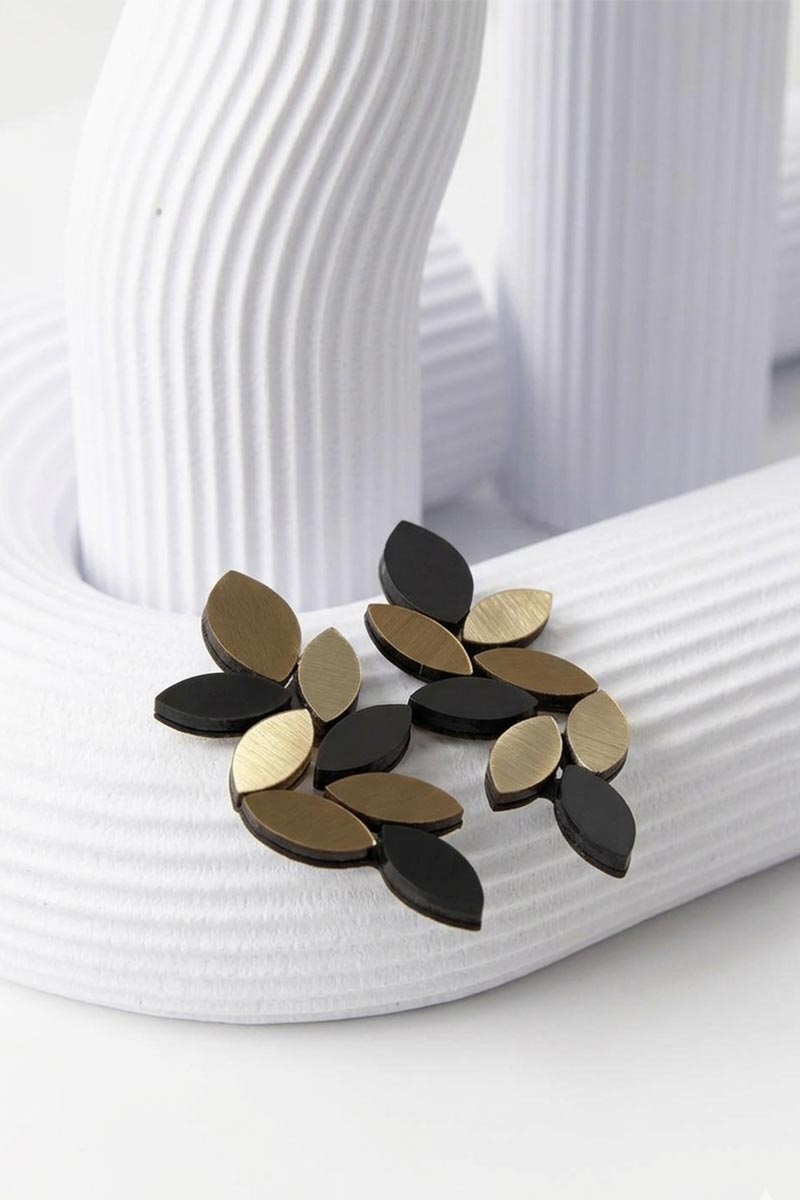 Pendientes Kate Leaves Largos - Negro/Oro - Con Clip