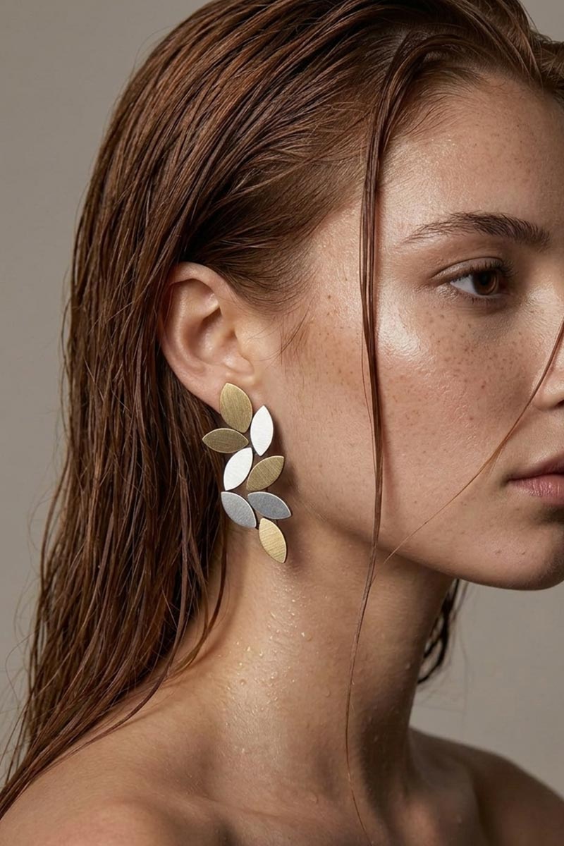 Pendientes Kate Leaves Largos - Plata/Oro - Con Clip