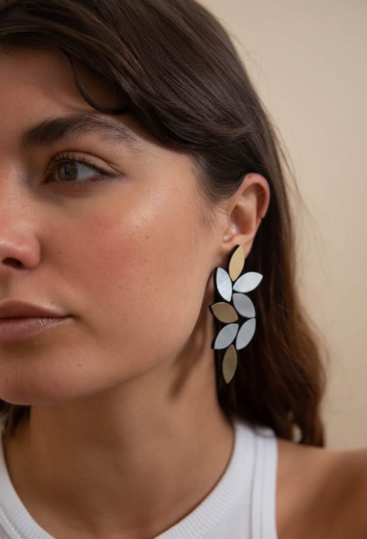 Pendientes Kate Leaves Largos - Plata/Oro