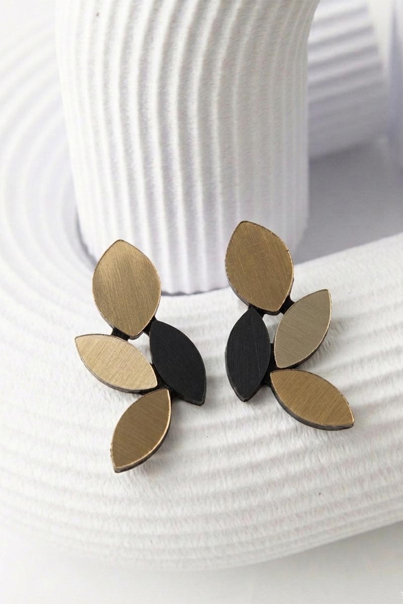 Pendientes Kate Leaves Medianos - Negro/Oro - Con Clip